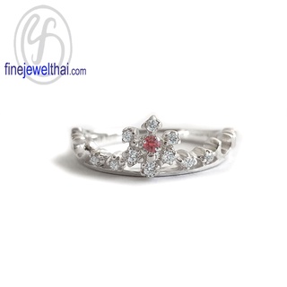 Finejewelthai-แหวนมงกุฏ-แหวนเจ้าหญิง-แหวนทับทิม-ทับทิม-แหวนเพชรCZ-Ruby-Silver-Ring-Birthstone-R1395rb