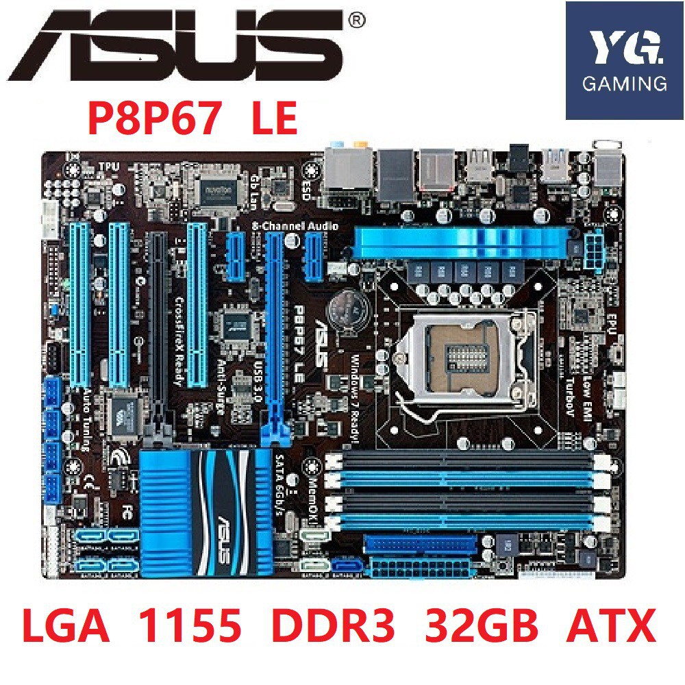 ASUS P8P67 LE สก์ท็อปเมนบอร์ด P67 ซ็อกเก็ต LGA 1155 DDR3 32GB ATX เมนบอร์ดที่ใช้เดิม