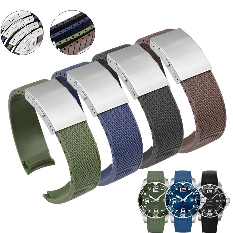 21 มม.สําหรับ Longines Conquest HydroConquest L3 ยางนาฬิกาพับหัวเข็มขัดกีฬานาฬิกาดําน้ําสร้อยข้อมืออ