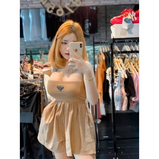 ⛔️ชุดจั้มเกาะอก  ติดอะไหล่  ซิปด้ายข้างสม็อคหลัง