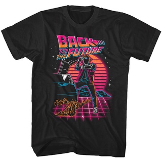 GILDAN 2022 เสื้อยืดแขนสั้นลําลอง ผ้าฝ้าย 100% พิมพ์ลาย Back to the Future Neon Sunset สีดํา พลัสไซซ์ ของขวัญวันเกิด แฟช