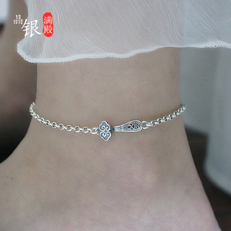 S925 เงินสเตอร ์ ลิงRetro Anklet Ruyiจี ้ Transferเงินไทยผู ้ ชายผู ้ หญิงคู ่ แฟชั ่ นที ่ ไม ่ ซ ้ ํากันสไตล ์ ชาติพันธุ ์ หวานของขวัญ