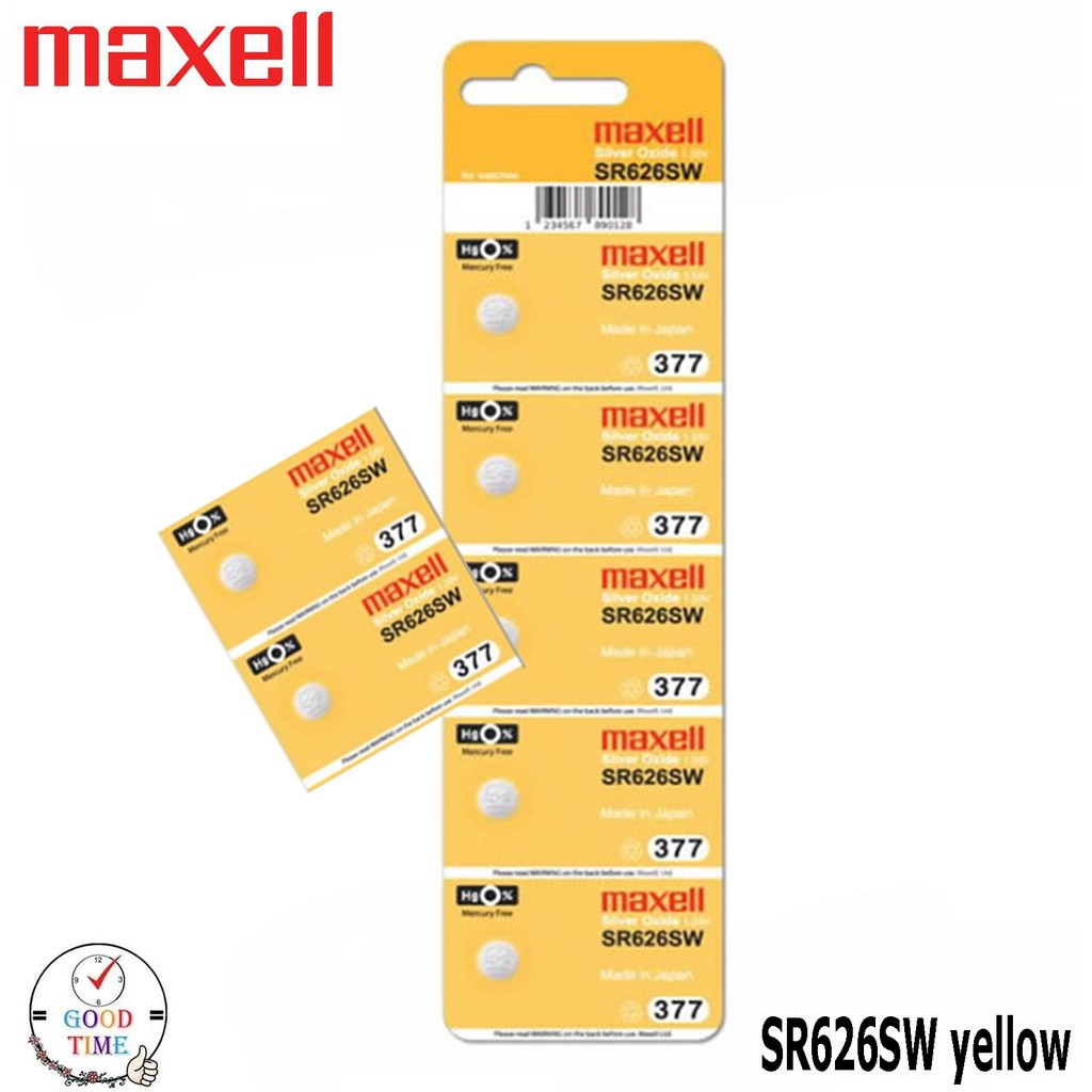ถ่านกระดุม ถ่านนาฬิกา Maxell 626 SR626SW Made in Japan 1.55V ของแท้ 100% (แผงเหลือง)
