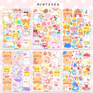 [3แผ่น100]SET 4 🌸PVCสติ๊กเกอร์ไดคัท น้องหมี น้องกระต่าย Pastel