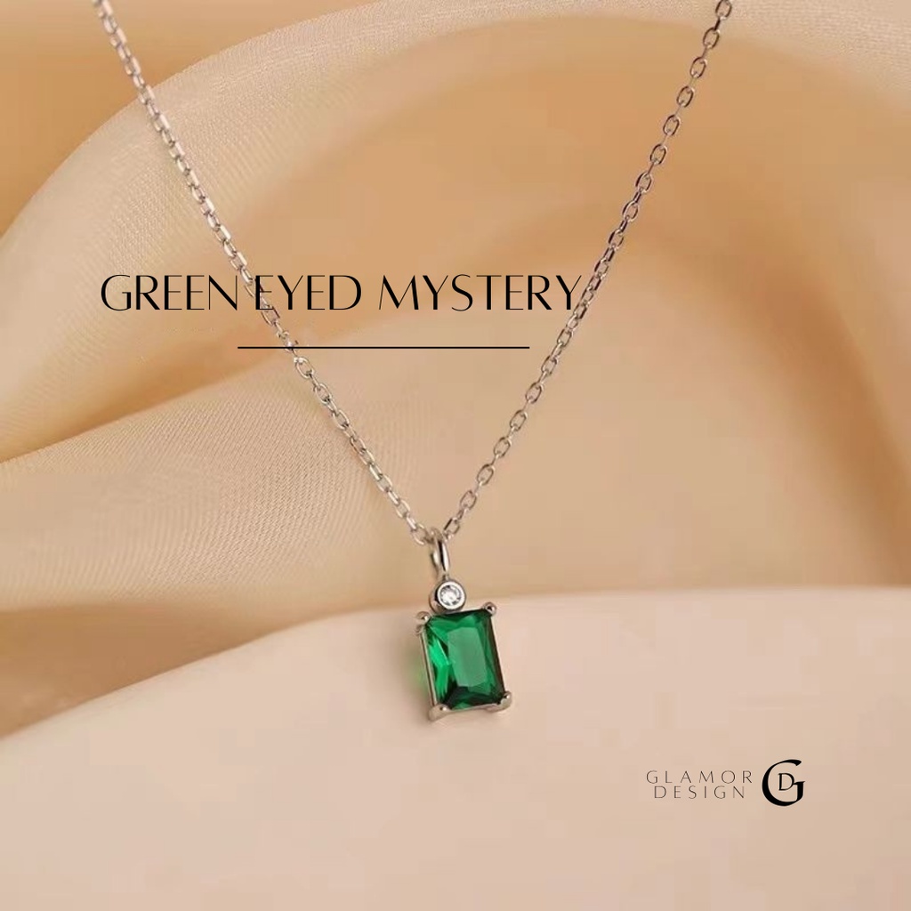 GLAMOR✨สร้อยคอเพชร Green Eyed Mystery สร้อยเงินแท้925 จี้หินสีเขียว ดีไซน์ลึกลับเรืองแสง