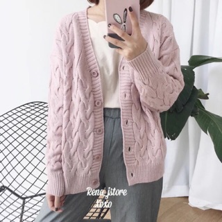 Pink cardigan/คาดิแกน/เสื้อกันหนาว/สีชมพู/ไหมพรม/พร้อมส่ง/เกาหลี