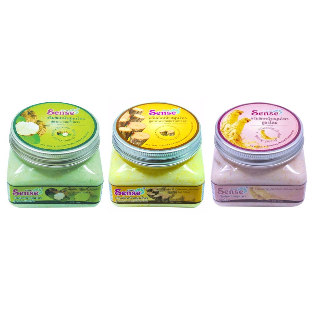 Sense เซนต์ ครีมขัดหน้าสมุนไพร 200g มีให้เลือก 3 สูตร กราวเครือ, โสม, ทานาคา