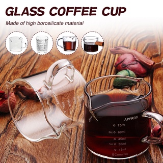 60/75ml ESPRESSO Shot Glass Double Spout แก้ววัดถ้วยทนความร้อน Handle CLEAR Scale ไวน์นมกาแฟวัดเหยือก