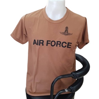 เสื้อยืดคอกลมตราปีกกองทัพอากาศ ทหารอากาศ สีน้ำตาล คอกลม สำหรับใส่ประกอบเครื่องแบบชุดฝึกทหารอากาศ