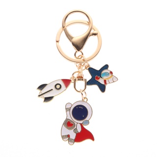 Funny Colors Spaceman Metal Keychain for Women Men Cartoon Astronaut Rocket Keyring Fans Souvenirs Car Key Holder Handbag Accessories