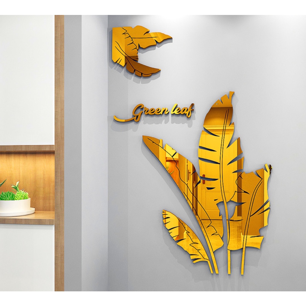home decorate อะคริลิคติดผนัง3D รูปใบไม้ ไม้ด่าง อะคริลิกตกแต่งผนังลายโมเดิลรูปใบไม้ ใบกล้วย  ของตกแต่งผนังDIYสวยหรูหรา