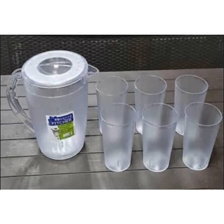 ★YF★Economic Kitchenware Transparent Pitcher And Jollibee Style Colored Cups Dinnerware Set