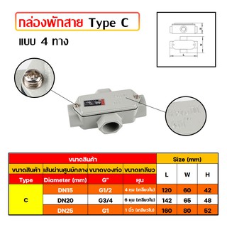 กล่องพักสาย Type C แบบตรง 4 ทาง