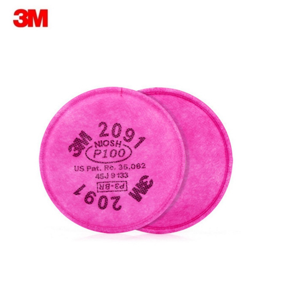 3M 2091 P100 (2ชิ้น) แผ่นกรองฝุ่น Filter 2091 P100 ใช้งานกับ รุ่น 6100-6300, 7501-7503, 6201-6203 kf
