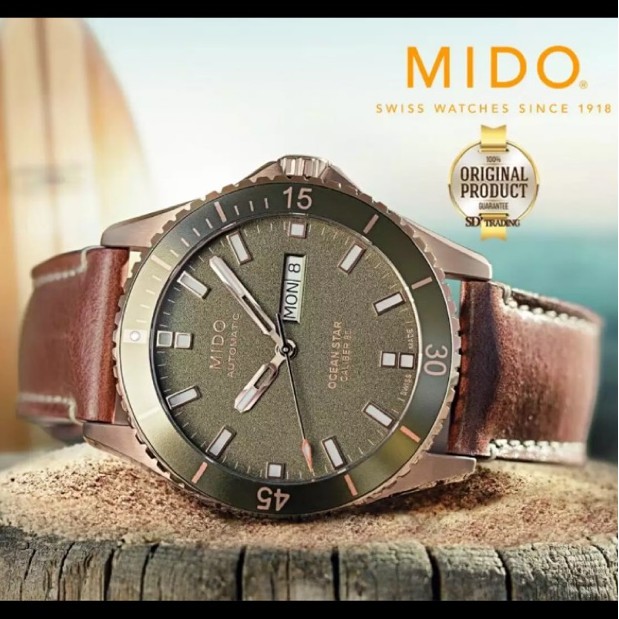 MIDO Ocean Star Captain V Automatic Men’s watch รุ่น M026.430.36.091.00 - Green Wood สายหนังแท้สีน้ำตาล