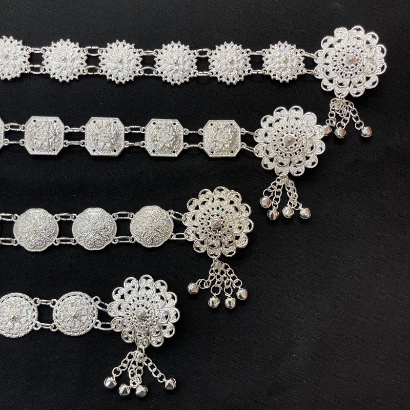 Accessories เครืองประดับโบราณสีเงินเข็มขัดดอกไม้อีสานชุดล้านนาไทชุดไทย สีเงิน
