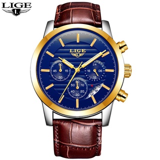 Watch LIGE Mens Watches Top Brand Luxury Business Quartz Wristwatch Men Casual Leather Waterproof Soprt Watch