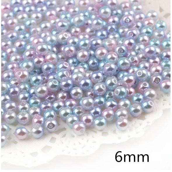 4/6/8/10 / 12 มม. รอบเลียนแบบสายรุ้งสี หน้าท้อง พลาสติกลูกปัดมุกสําหรับเสื้อผ้ากระเป๋ารองเท้า - รูปที่ 5