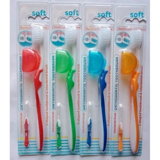 🦷🦷แปรงจัดฟัน toothbrush Soft ฟรีที่ครอบและแปรงสำหรับซอกฟัน👍🏻👍🏻