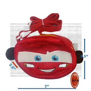 กระเป๋าสะพายข้างแมคควิน Mcqueen Disney PIXAR Cars 3 กํามะหยี่สีแดง สูง 5.5 นิ้ว