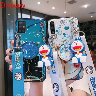 Doraemon Case Samsung Galaxy A51 A71 A31 A41 A11 M11 A21S A21 A70 A50 A50S A30S A30 A20 A10 M10 A20S A10S A40 A01 M01 M01S Cute Case Exquisite Blu-ray Cartoon Cat Case +Holder Stand + Lanyard Soft Cover