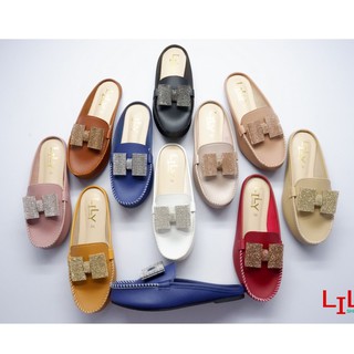 Size 36-40 รองเท้าแบบโบว์ใหญ่เพชร เปิดส้น Lily Shoes