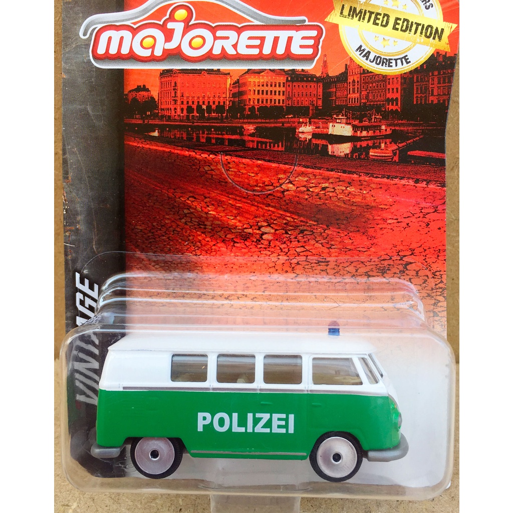 Majorette Volkswagen T1 - Polizei - Green/White Color /Wheels VIN /scale 1/59 (3 inches) Long Packag