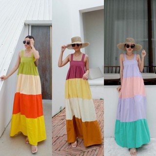 COLOR BLOCK MAXI แมกซี่สายใหญ่ทรงปล่อยๆใส่สบายๆ