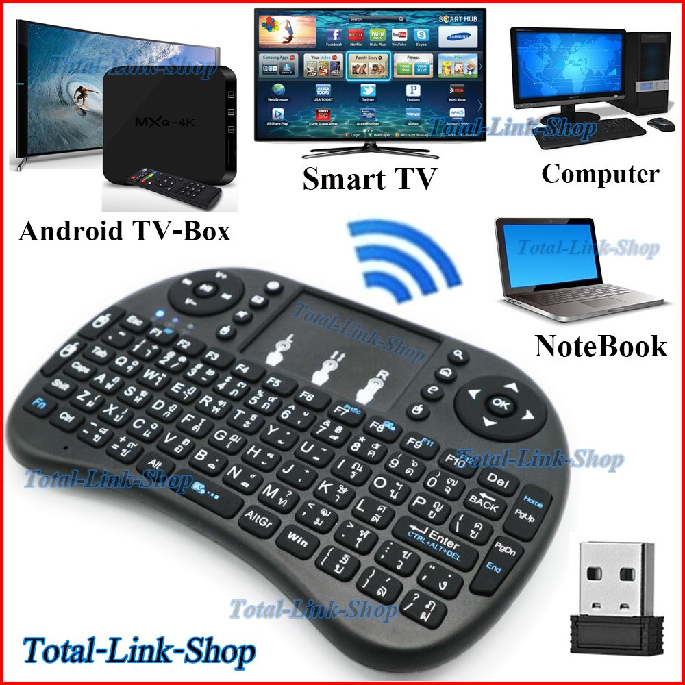 🌟 คีย์บอร์ดไร้สาย Mini มีแป้นพิมพ์ภาษาไทย มีทัชแพด ใช้กับ Android TV Box / Smart TV / Com / NoteBook