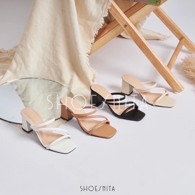 รองเท้าส้นสูง 2.5 นิ้ว หนังนิ่ม 3 เส้น (งานคุณภาพ) ใส่สวย หรู ดูแพง SHOESNITA* พร้อมส่ง