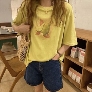 2021 new summer short-sleeved womens T-shirt loose Korean style student avocado printed tops