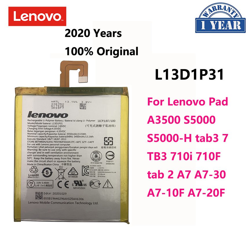 100% Original L13D1P31แบตเตอรี่สำหรับ Lenovo Pad A3500 S5000 S5000-H Tab3 7 TB3 710i 710F Tab 2 A7 A7-30 A7-10F A7-20F แ