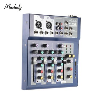 Muslady F4 คอนโซลมิกเซอร์ 4 Channel 3 - Band Eq Usb 48V Phantom พร้อม Bulit - In Effect