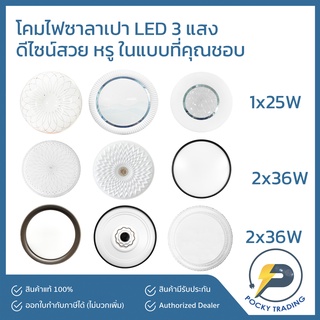 HIET โคมไฟเพดาน LED 25W 2x36W 3 แสง ขาว คูลไวท์ วอร์มไวท์ เปลี่ยนสีง่ายๆ เพียงปิดและเปิดใหม่