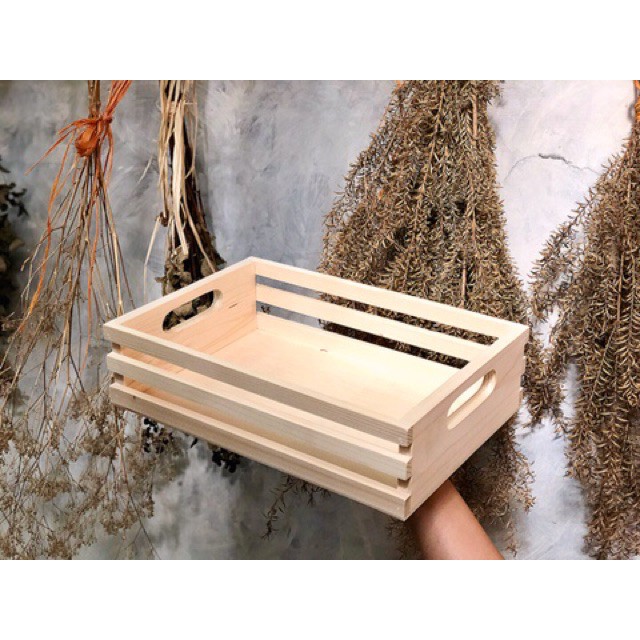 Lalichii29_Store กล่องเครื่องสําอาง กล่องใส่ของพลาสติก ลังไม้ &amp; กระบะไม้สนนอก มีที่จับ กล่องใส่ของอเนกประสงค์