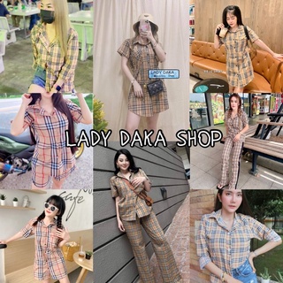 🧡LADY DAKA SHOP🧡 มินิเดรส เสื้อเชิ้ต ชุดเซ็ท ลายบลูเบอรี่ มีกระเป๋าที่อก