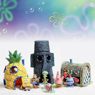 บ้านสับปะรดตู้ปลาตกแต่งตกแต่ง SpongeBob พิพิธภัณฑ์สัตว์น้ำการ์ตูนเรซิ่นเครื่องประดับปลากุ้งหลบ ปูป้อมกษัตริย์