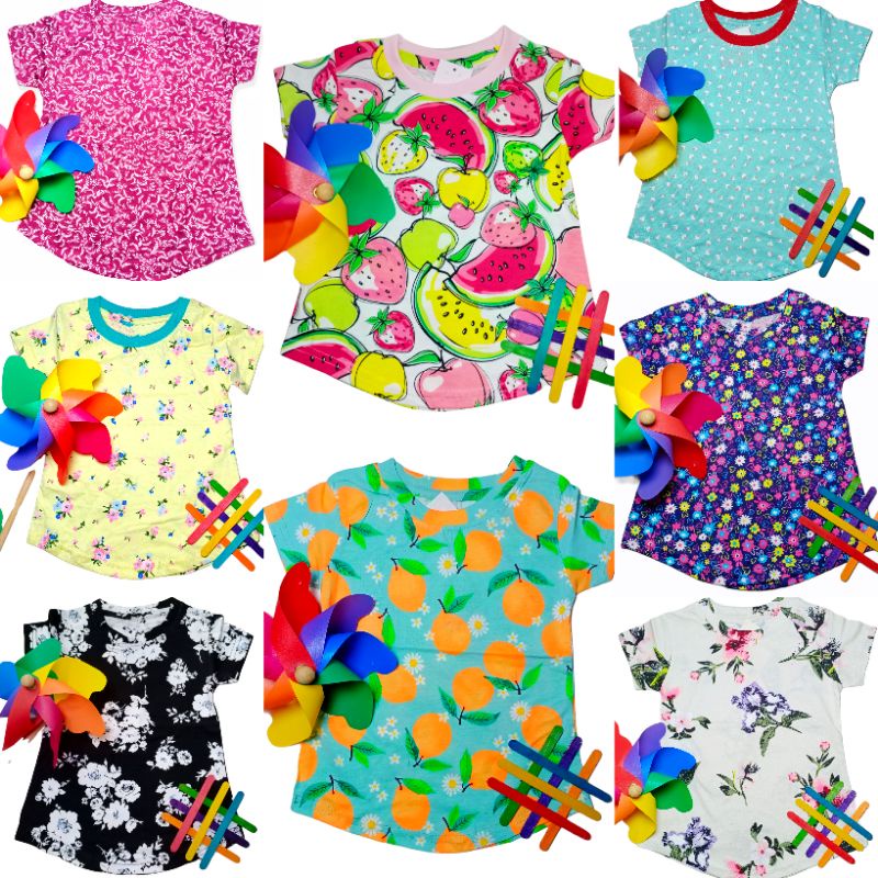 SHIP NOW 8 SEASON FLORAL GIRLS TSHIRT 1-6Y TSHIRT GIRL แท็กขนาด 1-6Y TEES TOP TSHIRT BUDAK KIDS WEAR