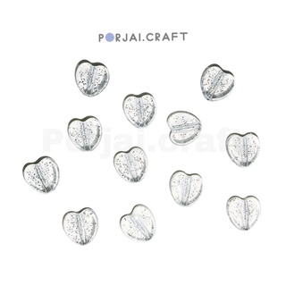 ลูกปัดหัวใจใสกากเพชร Glitter clear heart beads 10mm