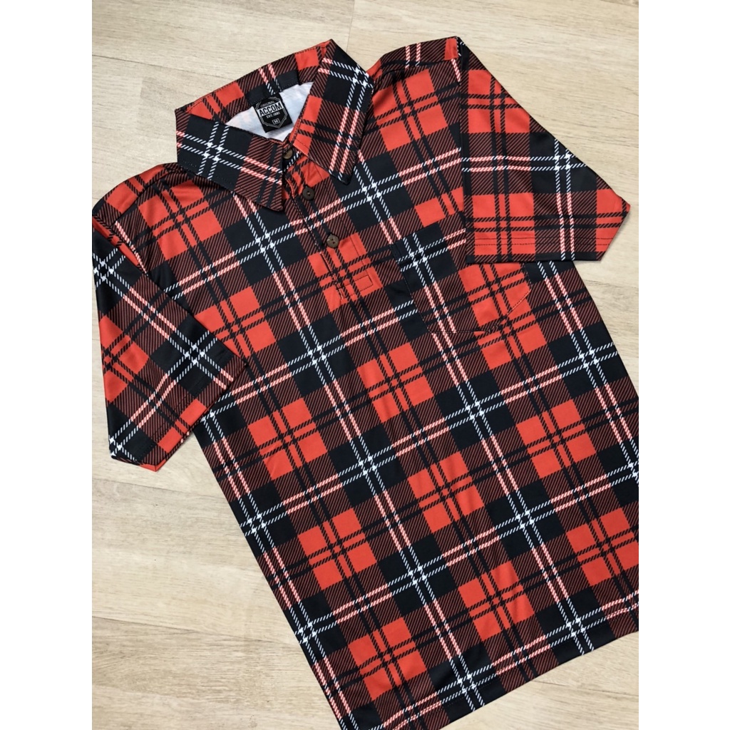 ไม่ต้องรีด ไม่ร้อน ไม่ยับ เสื้อเชิ้ตโปโลแขนสั้น POLO ลาย สก็อตแดง P261