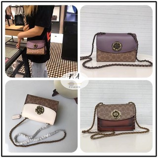 F.A (ของแท้ 100%) COACH 34256 30592 30591 กระเป๋าสะพายข้างผู้หญิงรุ่นใหม่ / MINI flap chain bag / PARKER flower lock