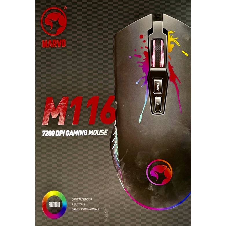 Marvo M116 เมาส์เกมมิ่งไฟ LED ปรับได้ 7200 DPI ปุ่มกด 7 ปุ่ม ดีไซน์กระชับมือ แม่นยำ ราคาสุดคุ้ม 🖱️ไฟสวย