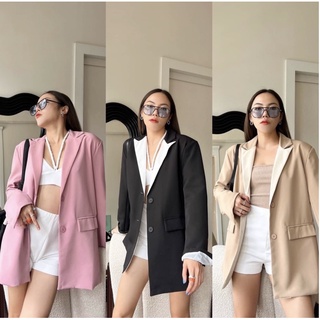 Nudeaholic LE30 Korea Blazer เสื้อสูททรงoversize แอบมีกิมมิกตัดสีที่ช่วงปกเบาๆ ปลายแขนแต่งกระดุมใช้งานได้จริง LSP SA