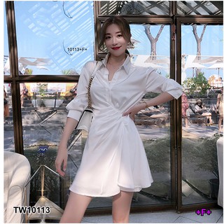 J10113 Dress เดรส แขนยาว จีบหน้า Dress Long sleeves pleated front