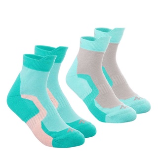 ถุงเท้ายาวปานกลางเด็กสำหรับเดินป่าบนภูเขารุ่น Crossocks แพ็ค 2 คู่ (สีฟ้า Turquoise)