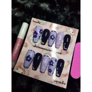 พร้อมส่ง💯เล็บปลอมสีเจลทรงบัลเล่ต์💅กาว+ตะไบฟรี‼️