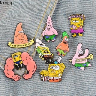 เข็มกลัด Pin รูปการ์ตูน Spongebob ทรงสี่เหลี่ยมสําหรับติดเสื้อแจ็คเก็ตเสื้อผ้าเด็ก