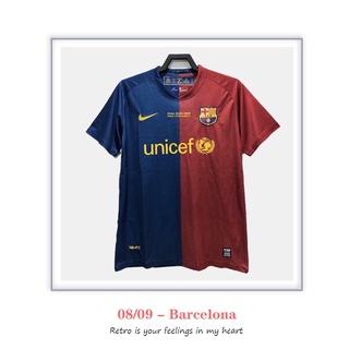 เสื้อกีฬาแขนสั้น ลายทีมชาติฟุตบอล Barcelona 2008 2009 UCL ชุดเหย้า สไตล์เรโทร คุณภาพสูง ไซซ์ S - 2XL