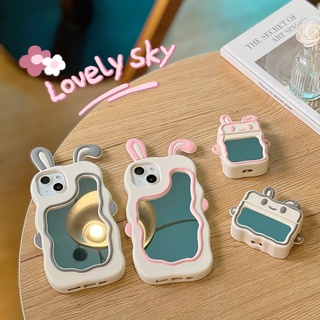 【ขายดี】เคสหูฟังซิลิโคน รูปหูกระต่าย พร้อมกระจก สําหรับ AirPods Gen 1 2 Gen 3 Pro