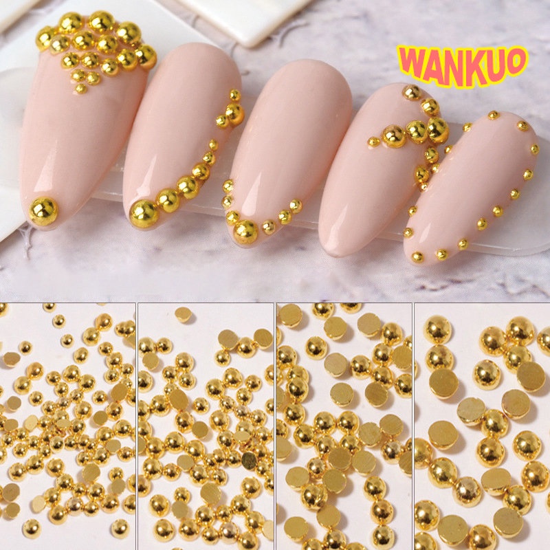 【WANKUO】สติกเกอร์โลหะ ทรงกลม สีทอง สําหรับติดตกแต่งเล็บผู้หญิง